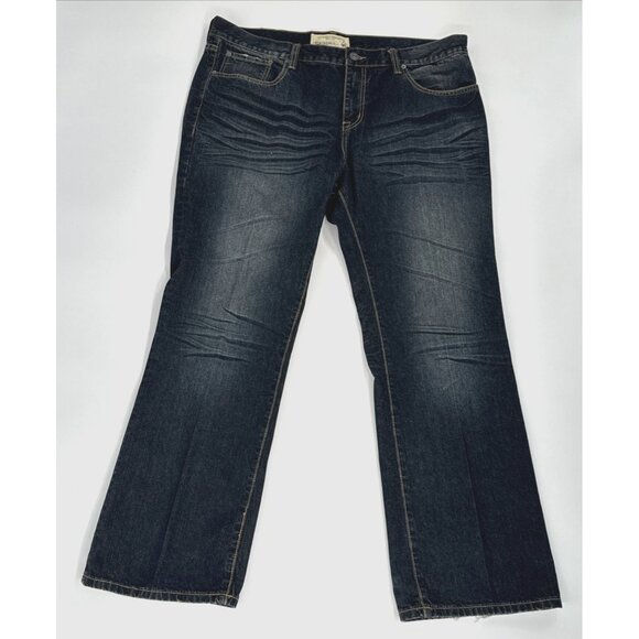 Ecko Unltd Jeans Mens 38 Dark Denim Bootcut Whisker Distressed Grunge Punk 40x32 - Picture 1 of 14